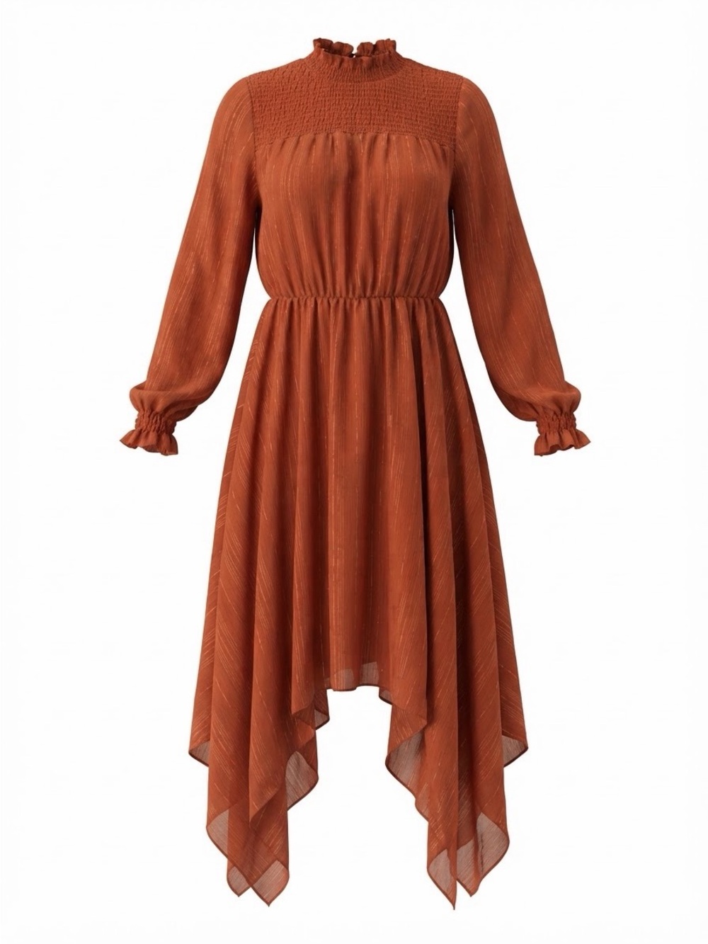 Nanette Lepore Rust Orange Metallic Handkerchief Midi Asymmetrical Dress 10